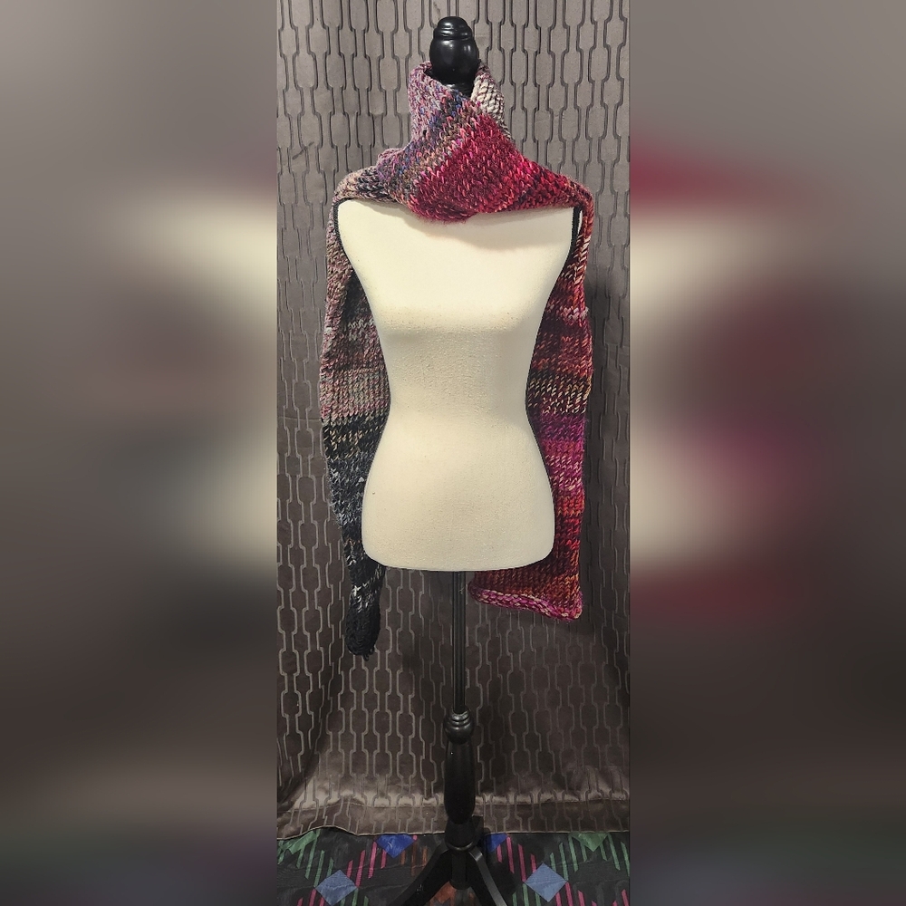 Extra Long 96" Multicolor Heavy Double Knit Hand Knit Scarf